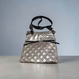 Sondra Roberts Squared Silver Quilted Puffer Crossbody Bag
